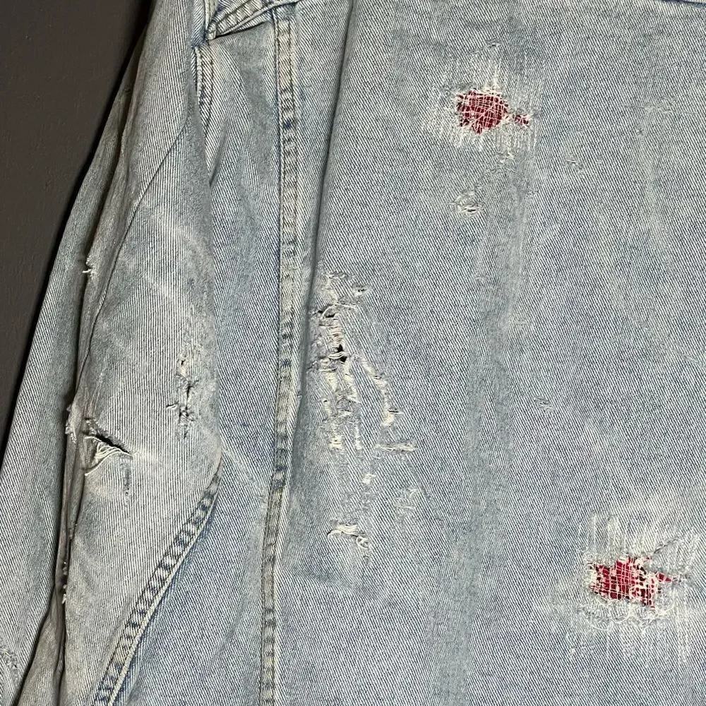 Vintage Paradise France Handmade Distressed Denim Jacket With Vintage Bandana Pa - Picture 5 of 9